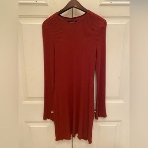 Reformation Brick Red Lettuce Trim Sweater Dress